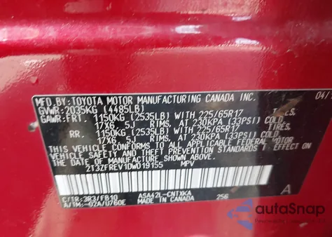 2013 Toyota Rav4 Le z USA, uszkodzony, nr VIN 2T3ZFREV1DW019155